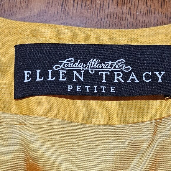 Easter Linen Yellow Blazer Jacket Ellen Tracy Petite Womens Long Sleeves Fully L - Picture 4 of 15